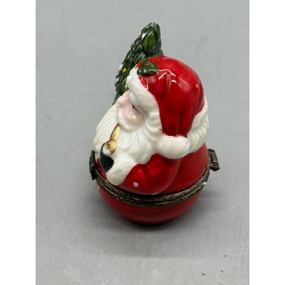 Vintage Santa Claus Trinket Box With Christmas Tree & Pipe Hand-Painted Ceramic - Picture 2 of 7